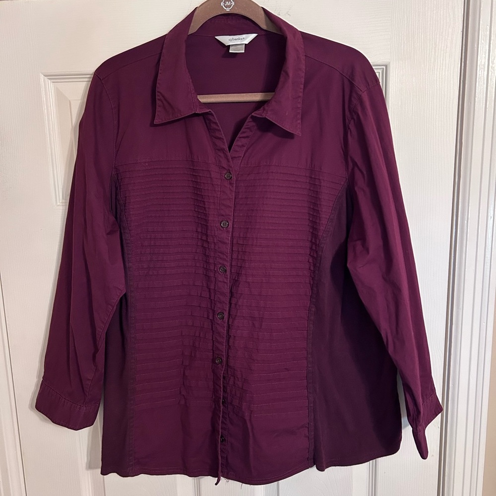 CJ Banks Women's Plus Burgundy Button-Up Top